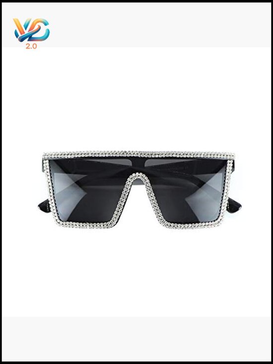 Oversized Square Flat Top Sunglasses Bling Rhinestone Y2K Shades UV400 main image 6